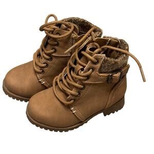 Toddler Girls Thereabouts Brown Lace Up Combat Boots, Size 5 - New